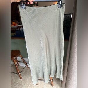 Sage Green Satin Midi Skirt